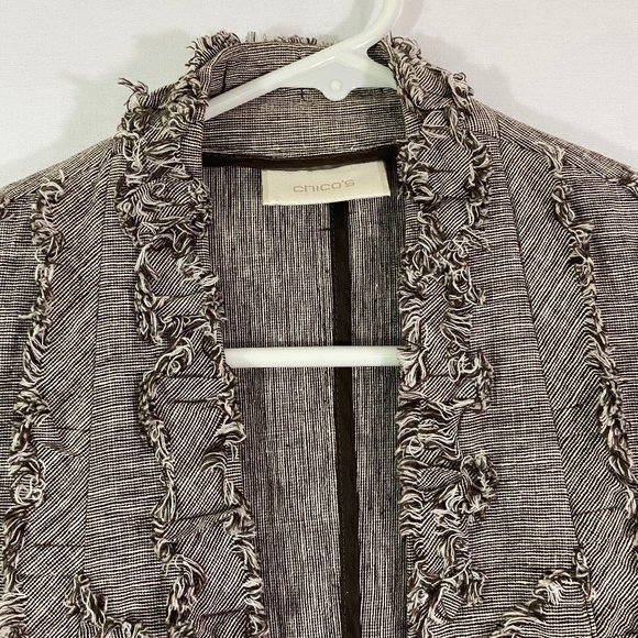 Chicos Cropped Linen Blazer Jacket with Ruffles - Picture 2 of 8